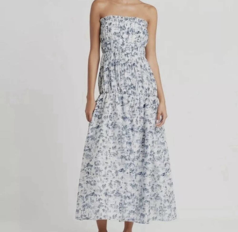 SIR the Label Dimitri Strapless Dress Sz 1 (Small) Blue White Cottagecore Maxi